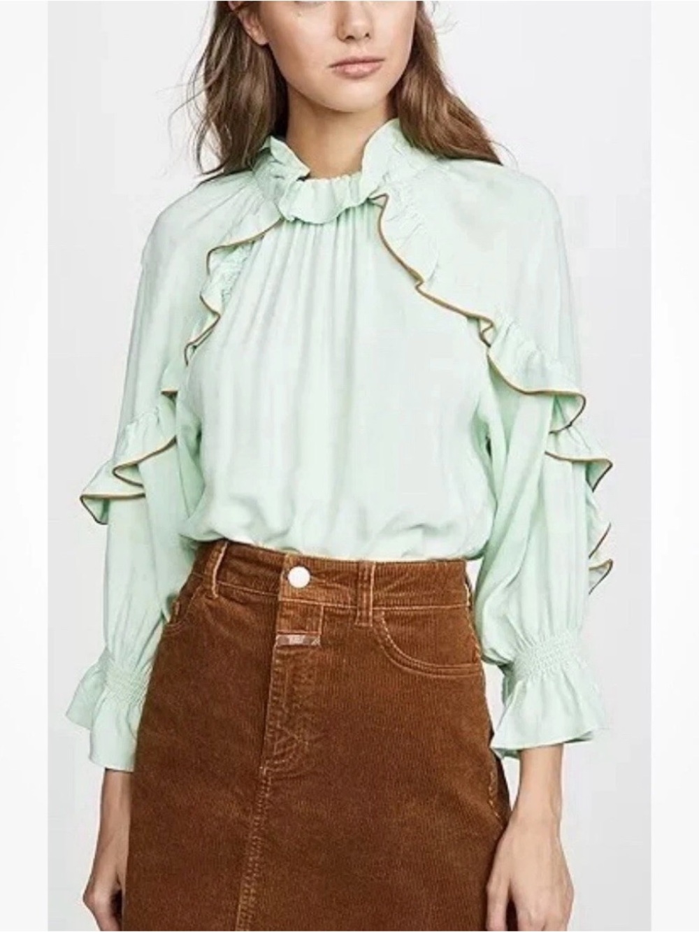 Hofmann Copenhagen 6/36 Ruffled High-Neck Mint Green Top - Picture 3 of 3